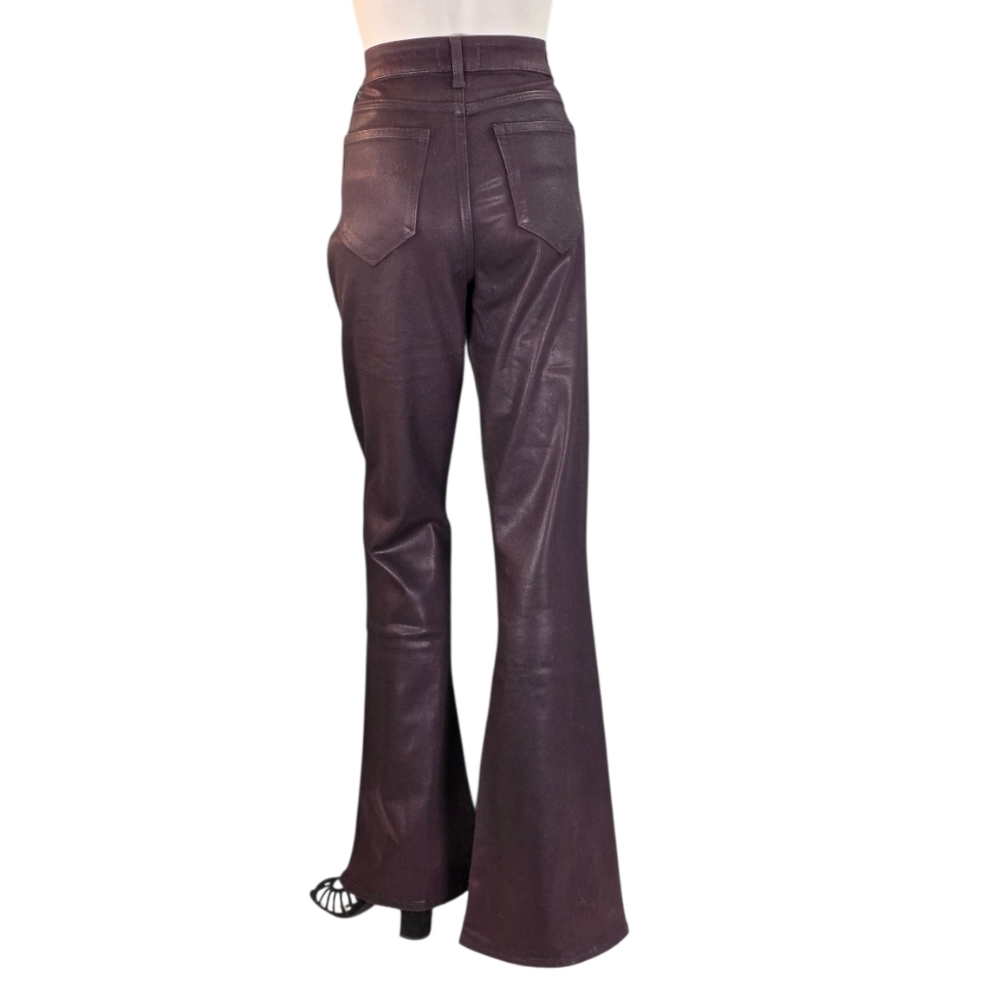 Paige HR Lou Lou Jolene Twisted Outseam Slit Jeans Black Cherry Luxe Coating - Picture 4 of 10